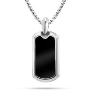 💫Men Sliver Premium Tag Pendant with Stainless Steel Box Chain 22" Inch Jewelry